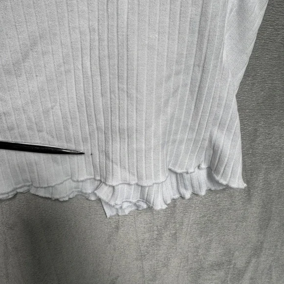 Mixed Threads Shirt Juniors Medium White Ribbed Tie Front Cropped Ruffle - Picture 6 of 6